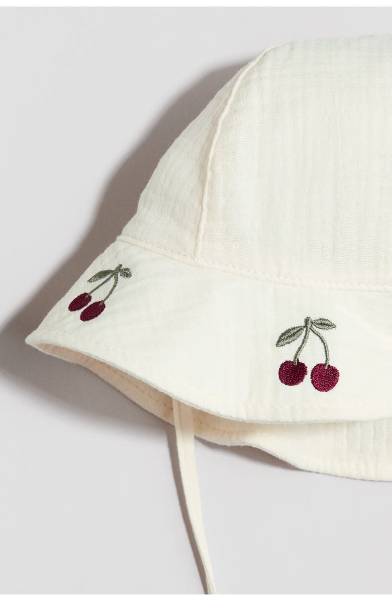 H&M Embroidered Muslin Sun Hat, Alternate, color, White/Cherries
