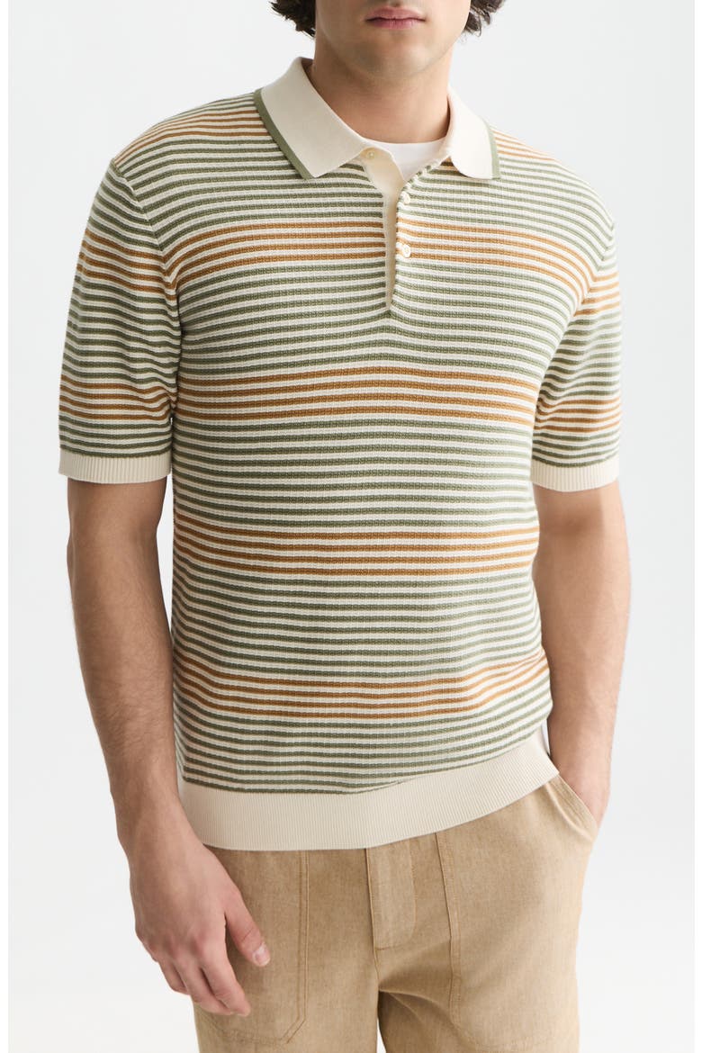 Tonal Stripe Cotton Polo Sweater, Main, color, OIL GREEN STRIPE