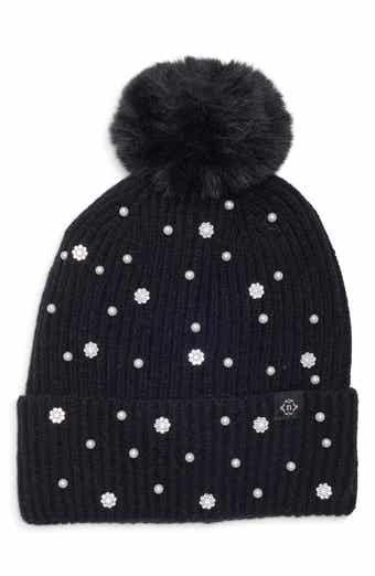 Faux Pearl and Crystal Embellished Beanie