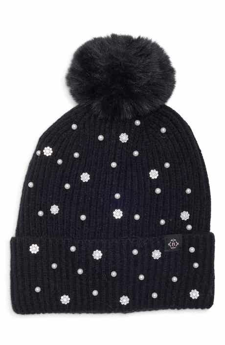 Faux Pearl and Crystal Embellished Beanie
