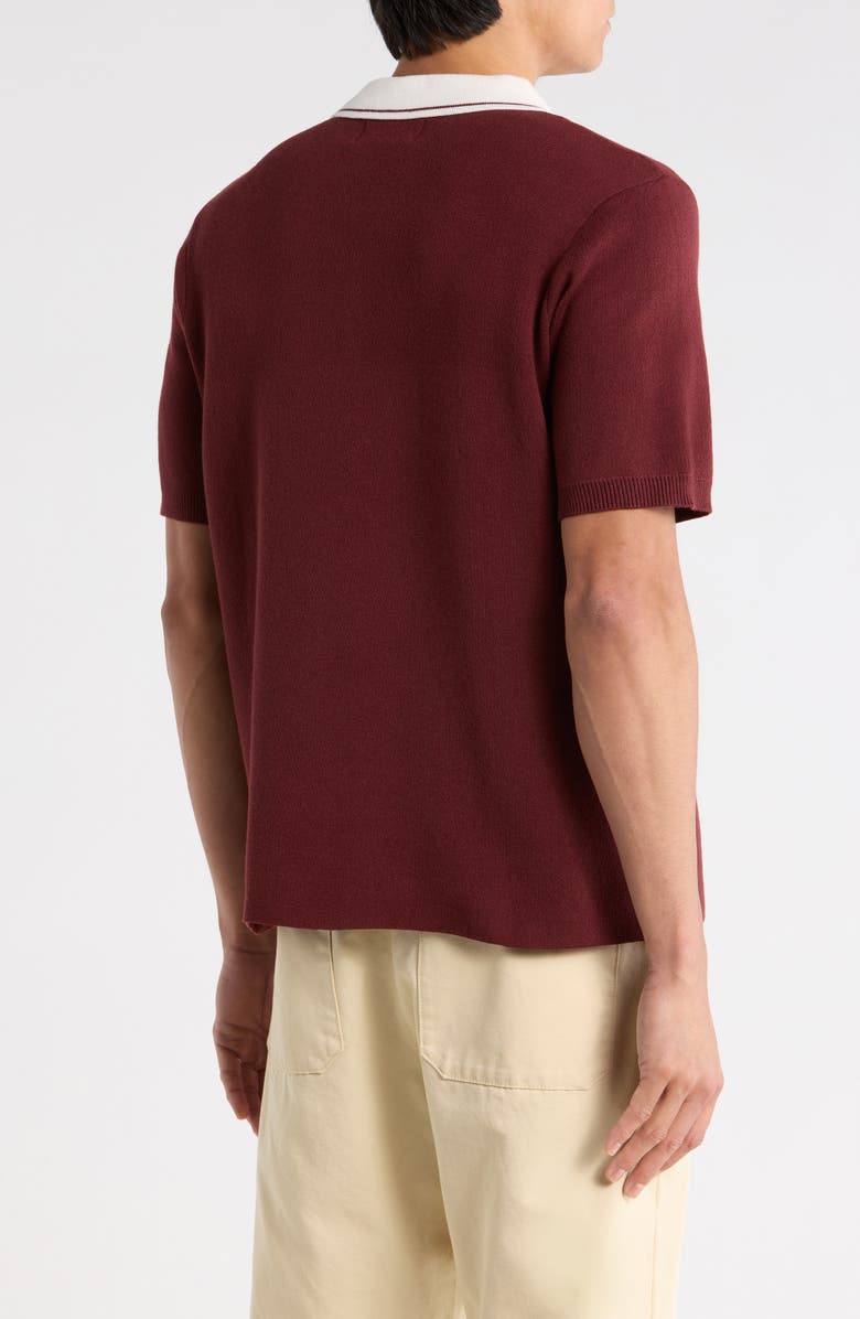 PacSun Club Embroidered Johnny Collar Knit Jersey Polo, Alternate, color, Burgundy