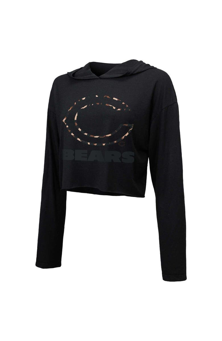 Majestic Threads Women's Majestic Threads Black Chicago Bears Leopard Cropped Pullover Hoodie, Alternate, color, 
