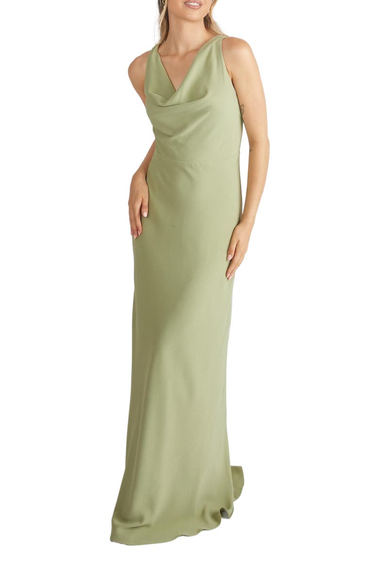 Cowl Front Crepe Bridesmaid Dress, Alternate, color, Sage