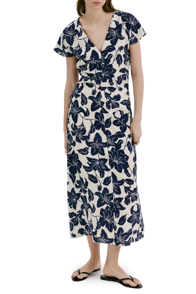Print Side Ruched Maxi Dress, Main, color, ECRU