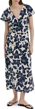 MANGO Print Side Ruched Maxi Dress