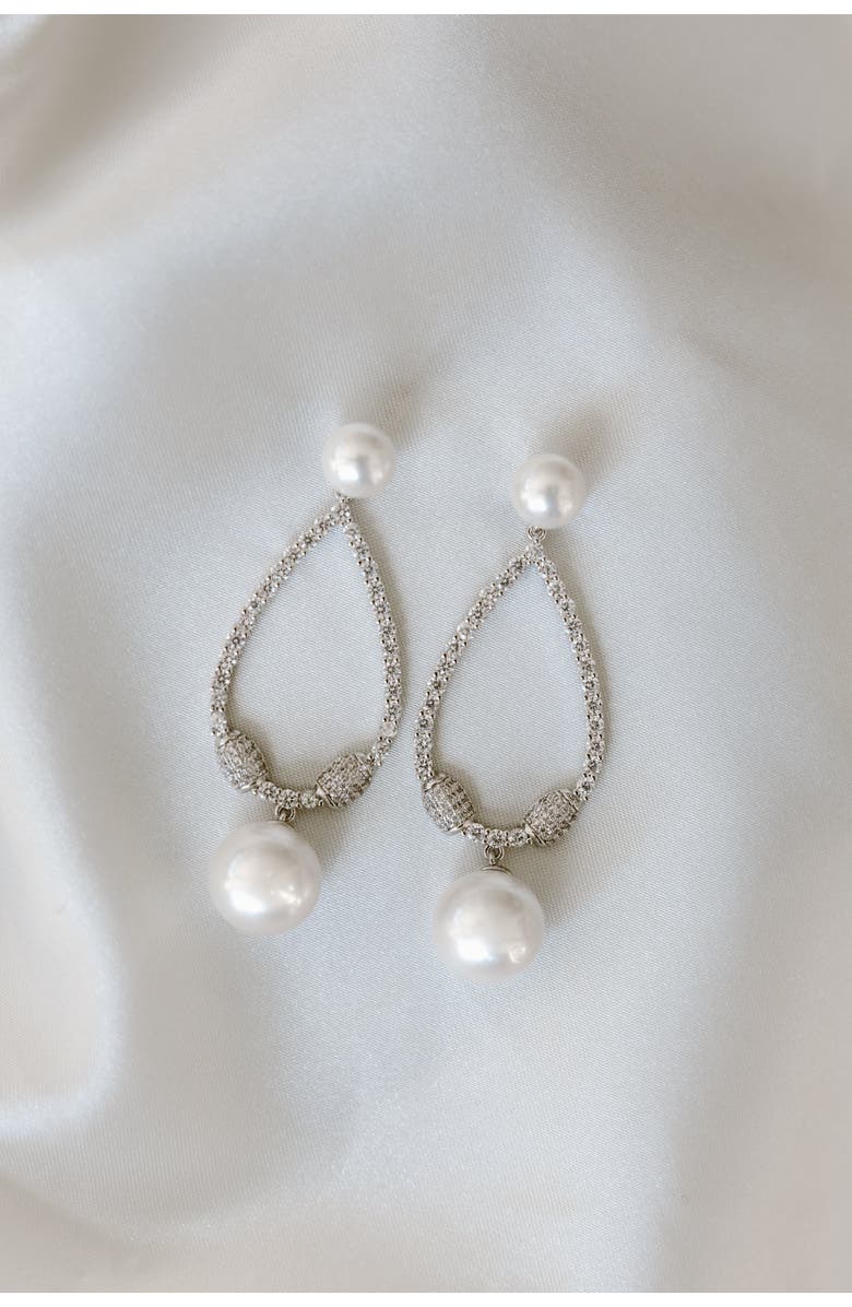 Untamed Petals Muse Pearl Drop Earrings, Alternate, color, Silver