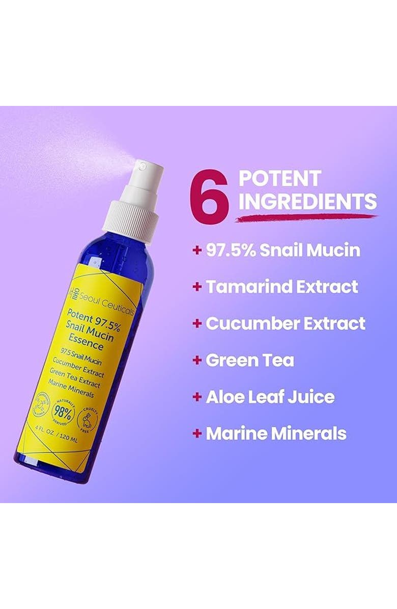 Seoul Ceuticals Korean Skincare Potent 97.5% Snail Mucin Essence, Alternate, color, Clear