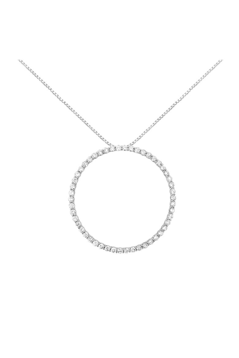 Silver 4 cttw Prong Set, Round-Cut Diamond Open Circle Hoop 18" Pendant Necklace, Main, color, White