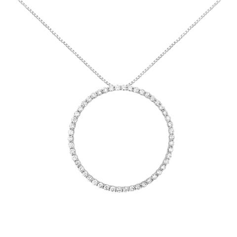 Silver 4 cttw Prong Set, Round-Cut Diamond Open Circle Hoop 18" Pendant Necklace