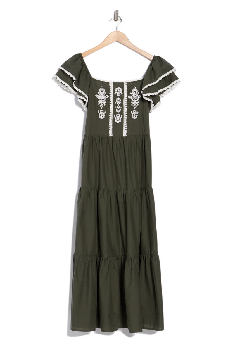 Embroidered Midi Dress, Alternate, color, DEEP DEPTHS/ EGRET