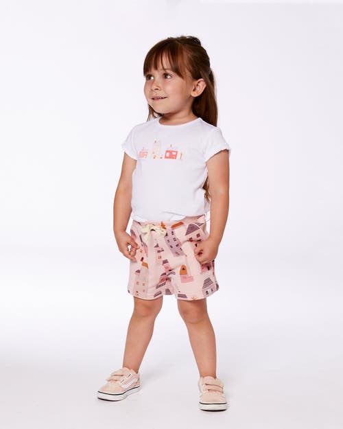 Deux Par Deux Girl's Flat Back Rib Top With Print White And Pink House In White And Pink House