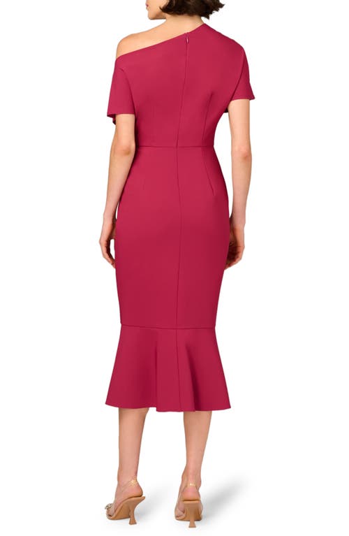 Aidan Mattox One-shoulder Stretch Crepe Cocktail Midi Dress In Red