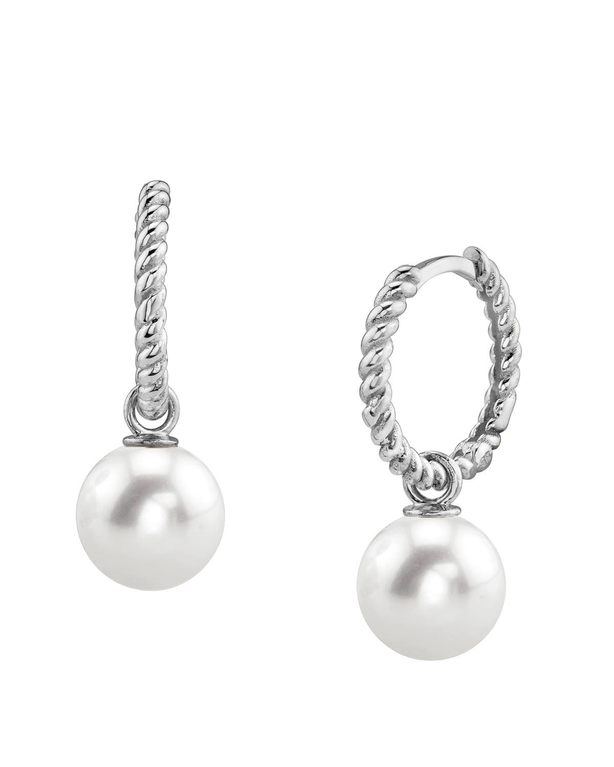 The Pearl Source Freshwater Pearl Hoop Via Earrings In Gold