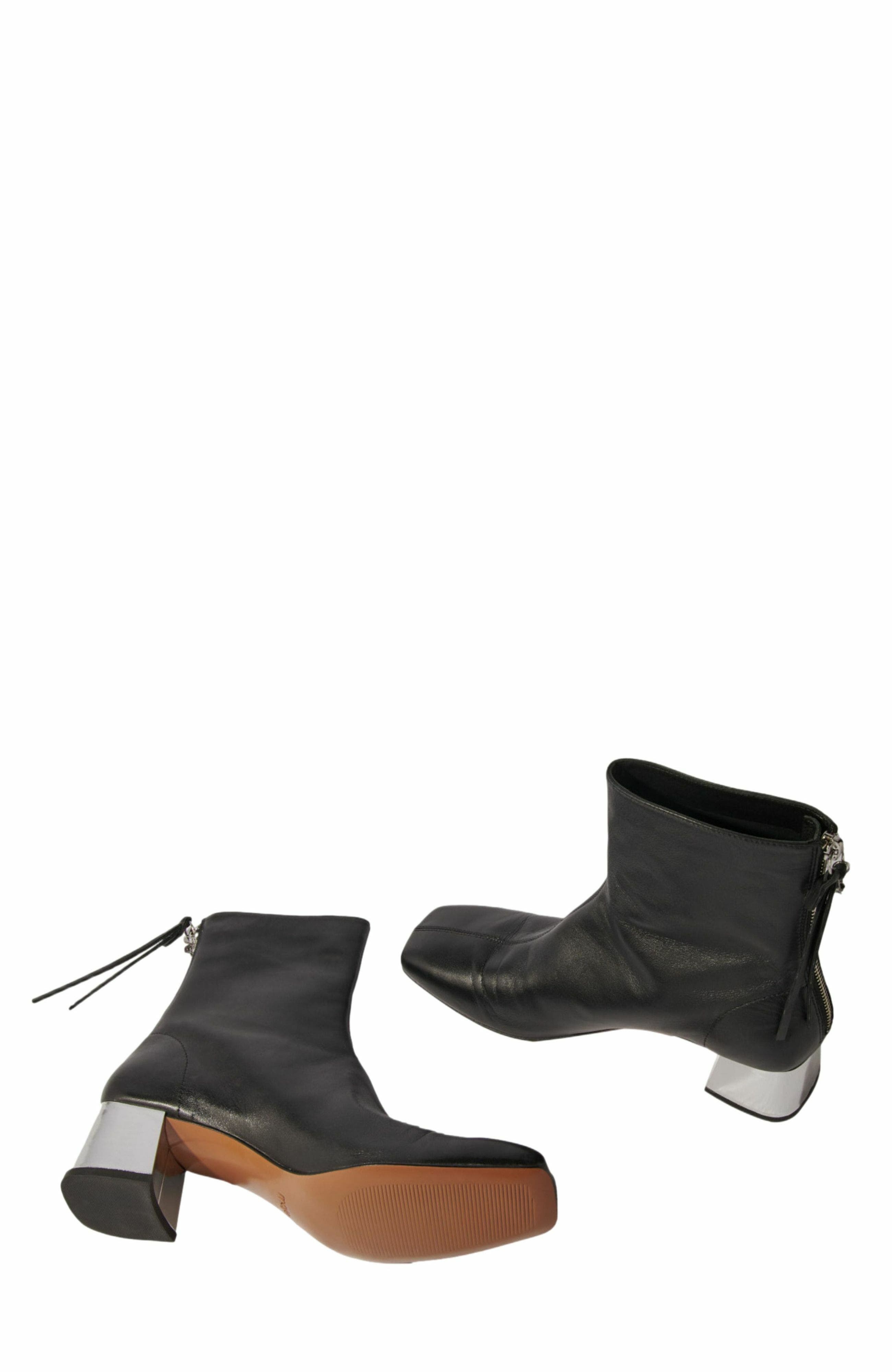 Square-toed leather boots, Alternate, color, Black