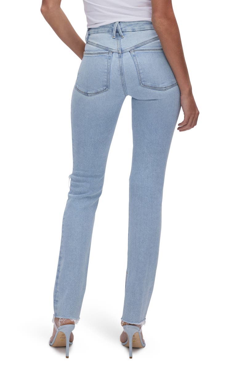 Good American Good Classic Distressed Split Hem Stretch Skinny Jeans, Alternate, color,