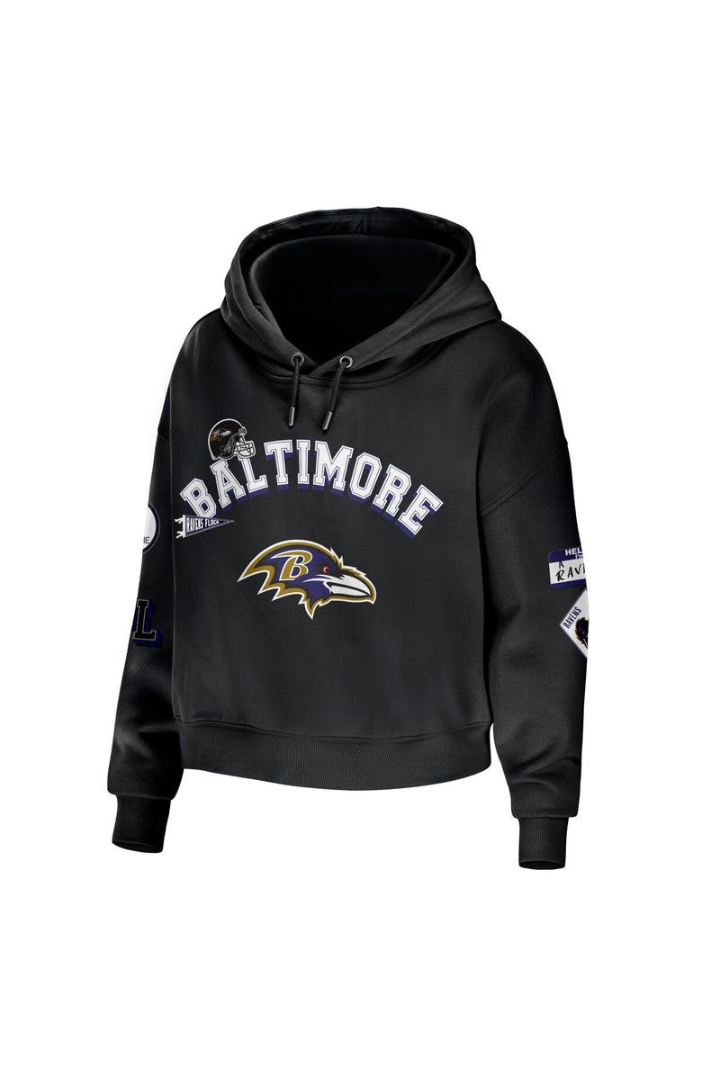 WEAR by Erin Andrews Women's WEAR by Erin Andrews Black Baltimore Ravens Modest Cropped Pullover Hoodie, Alternate, color,