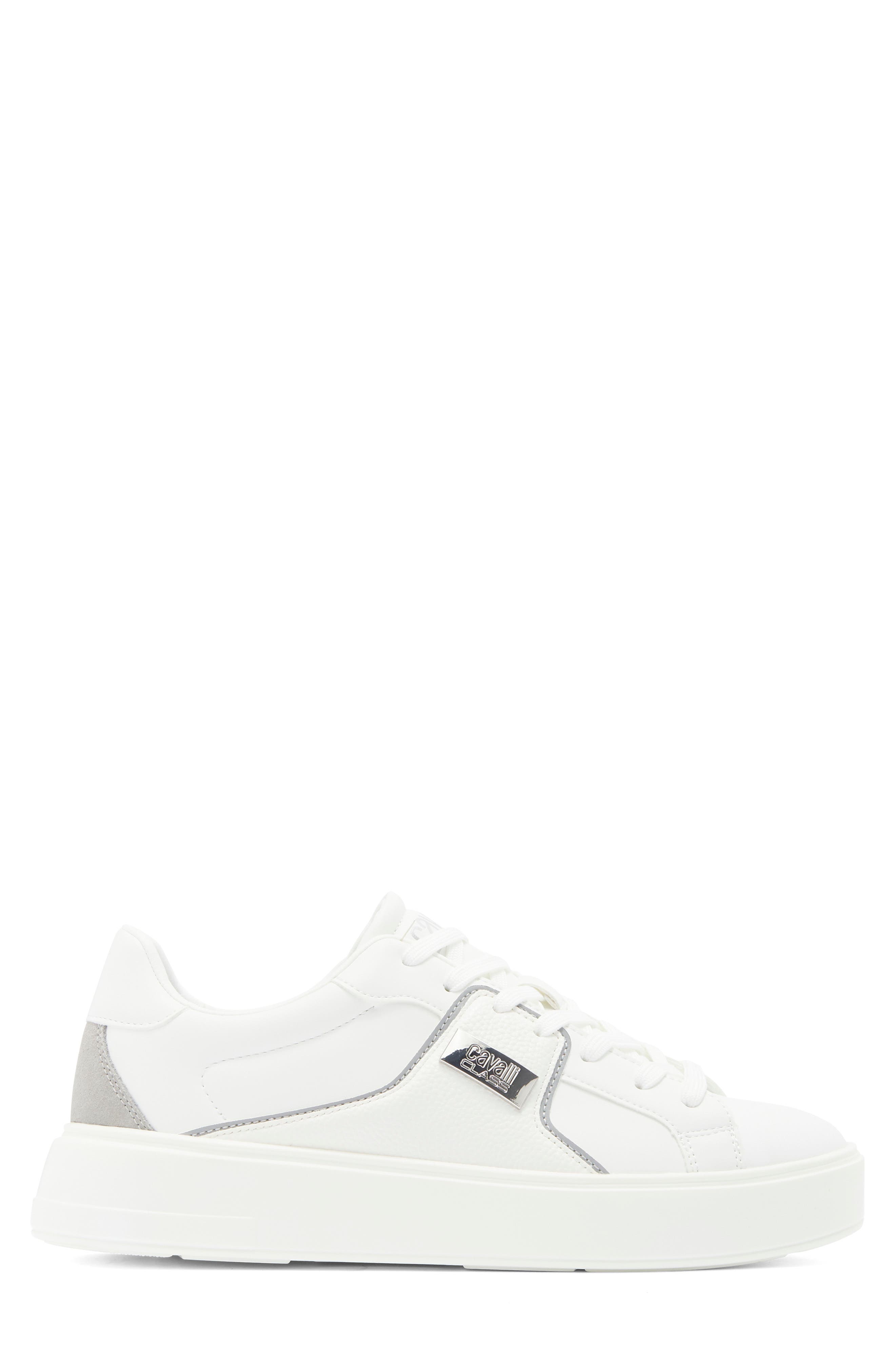 Metal Logo Low Top Sneaker, Alternate, color, WHITE/ GREY