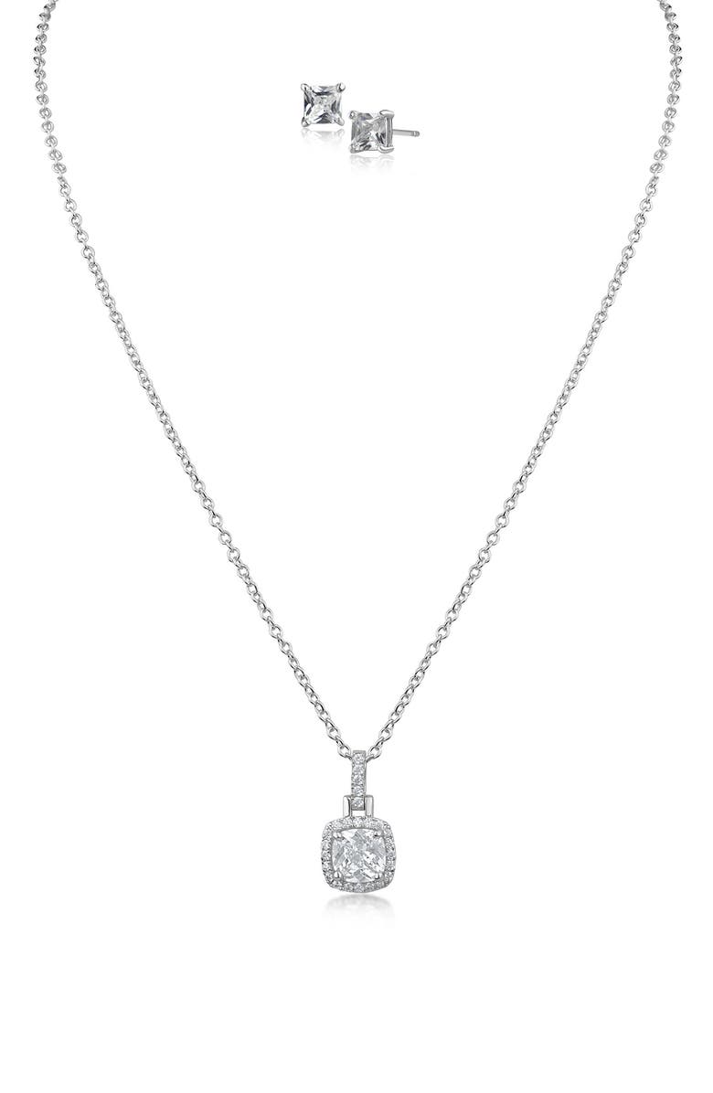 CZ by Kenneth Jay Lane Cushion Halo CZ Pendant Necklace & Stud Earrings Set, Alternate, color,