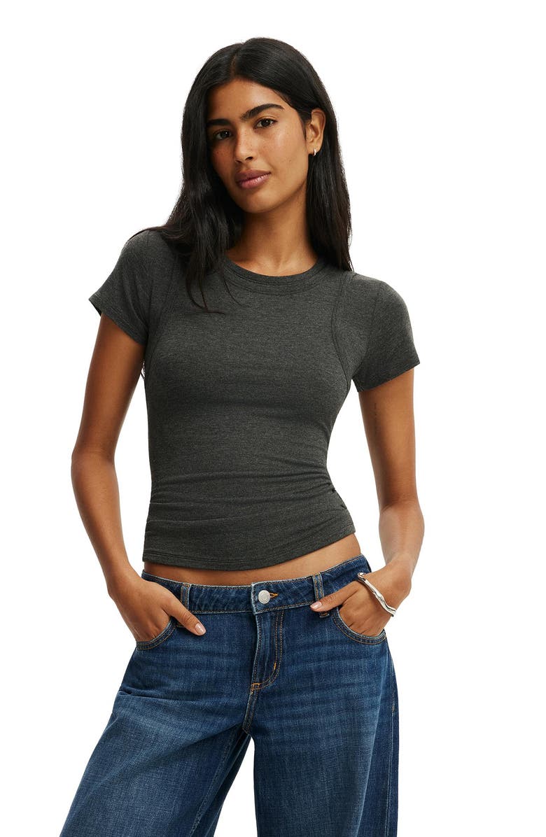 Cotton On Women's Double Layer Short Sleeve, Main, color, Charcoal Marle