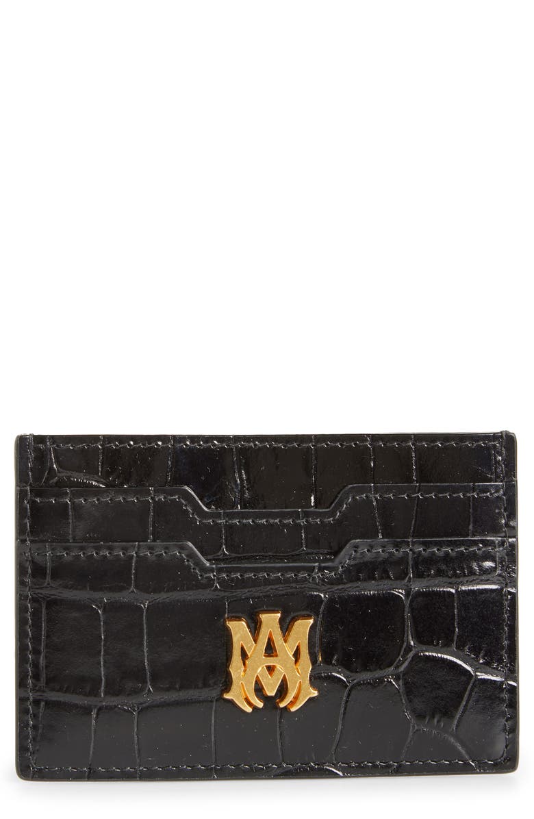 AMIRI Croc Embossed Leather Card Holder, Main, color, Black