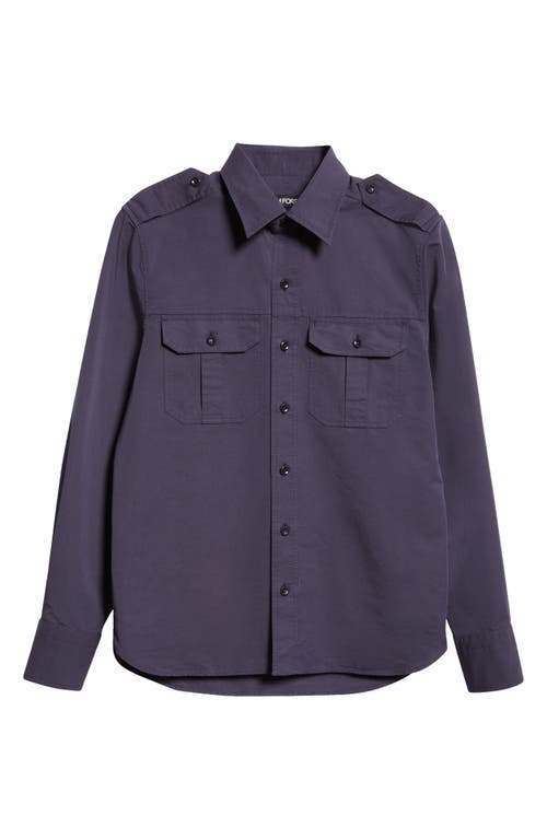Tom Ford Fluid Cotton & Silk Poplin Western Shirt In Hb825 Navy