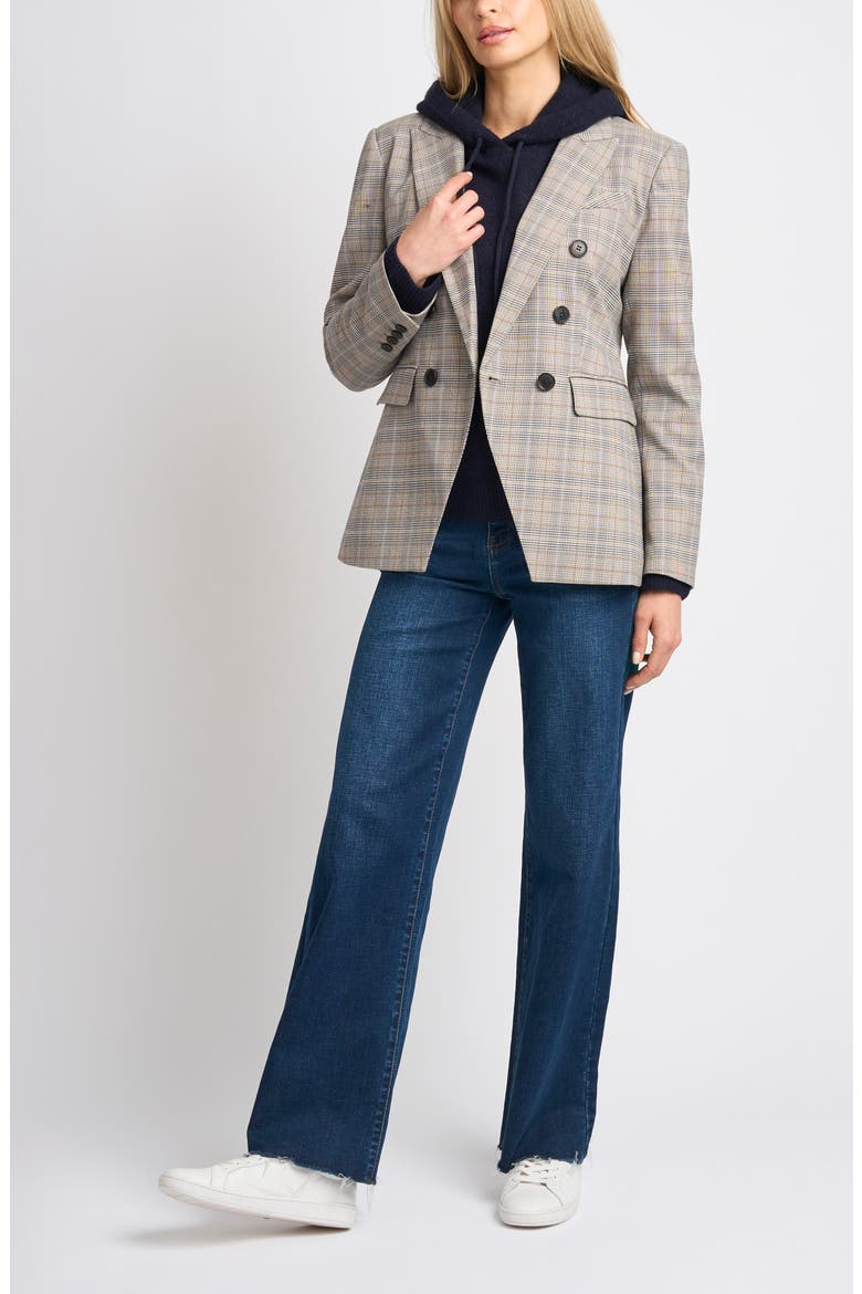 Plaid Double Breasted Blazer, Alternate, color, TOBACCO BROWN