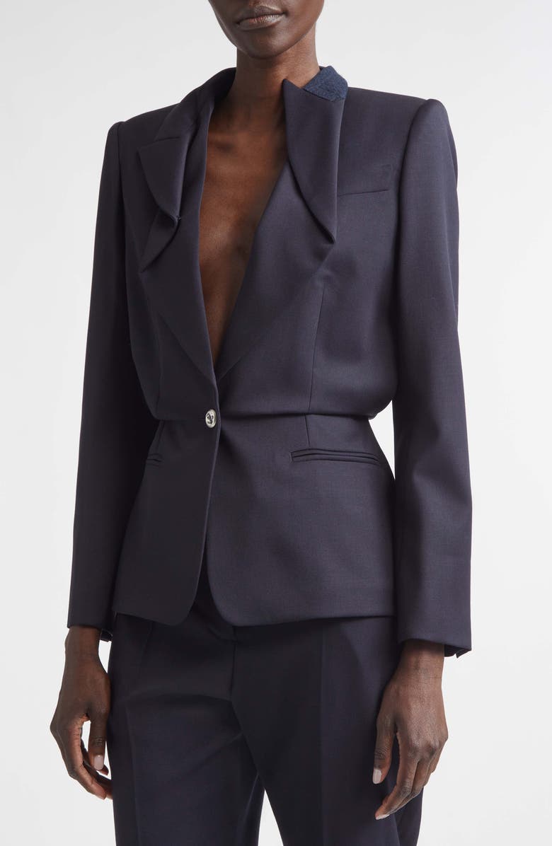 McQueen Cotton Folded Lapel Jacket, Alternate, color, Navy