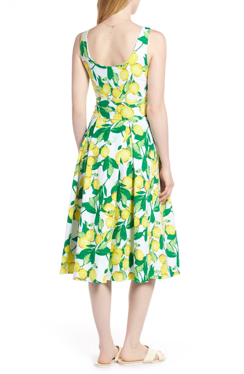 1901 Button Front Lemon Print Dress, Alternate, color,
