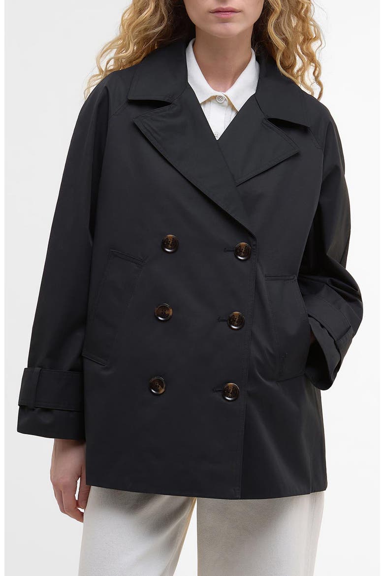 Maisy Showerproof Double Breasted Jacket, Main, color, BLACK SAFARI TARTAN