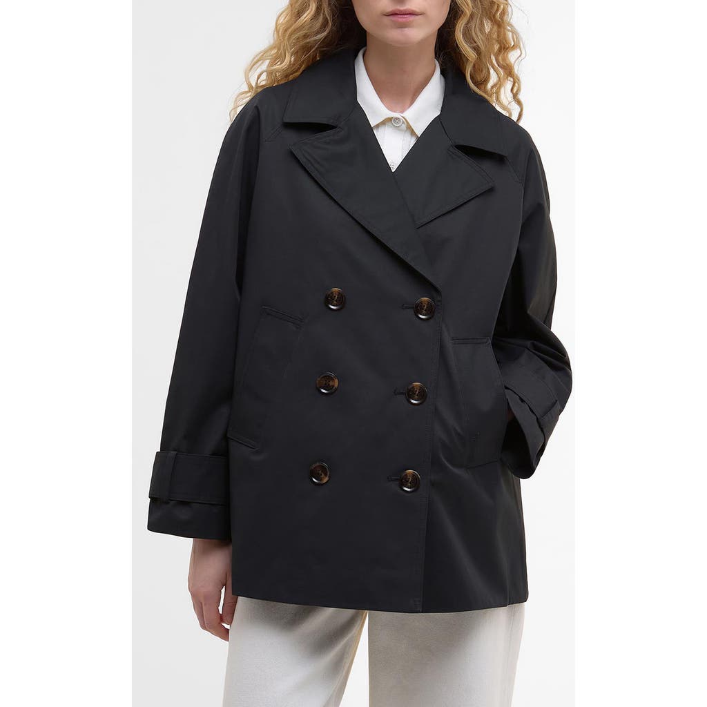 Barbour Maisy Showerproof Double Breasted Jacket In Black Safari Tartan