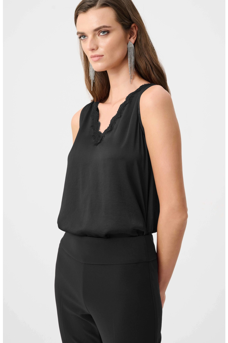 Recycled Satin Sleeveless V-Neck Top, Main, color, black