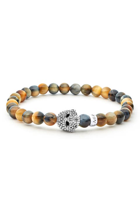 Men's Anthem Tiger's Eye Skull Stretch Bracelet