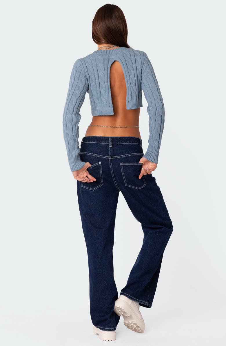 EDIKTED Raina Open Back Cable Knit Crop Sweater, Alternate, color,