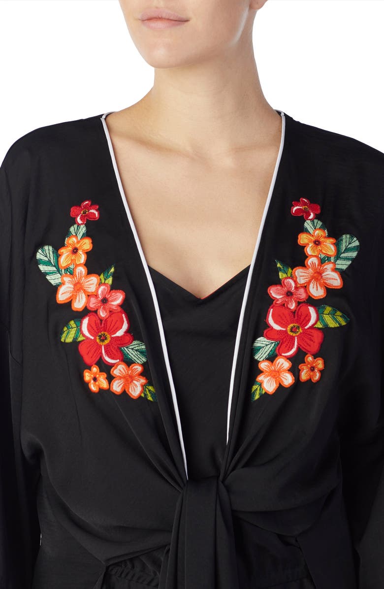 Room Service Pjs ROOM SERVICE Tie Front Satin Kimono, Alternate, color, 