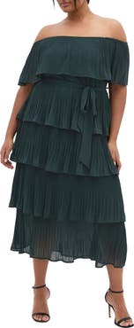 City Chic Night Garden Off the Shoulder Tiered Dress