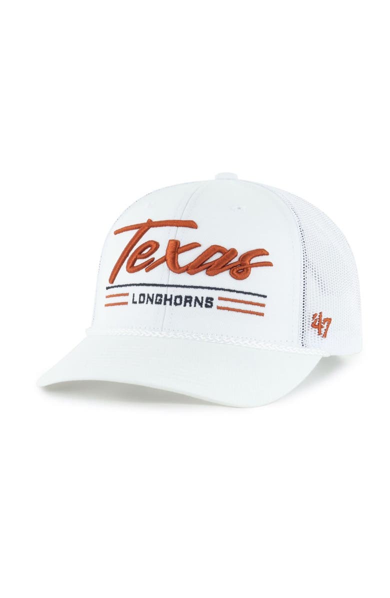 '47 Men's '47 White Texas Longhorns Garner Rope Trucker Adjustable Hat, Main, color, 