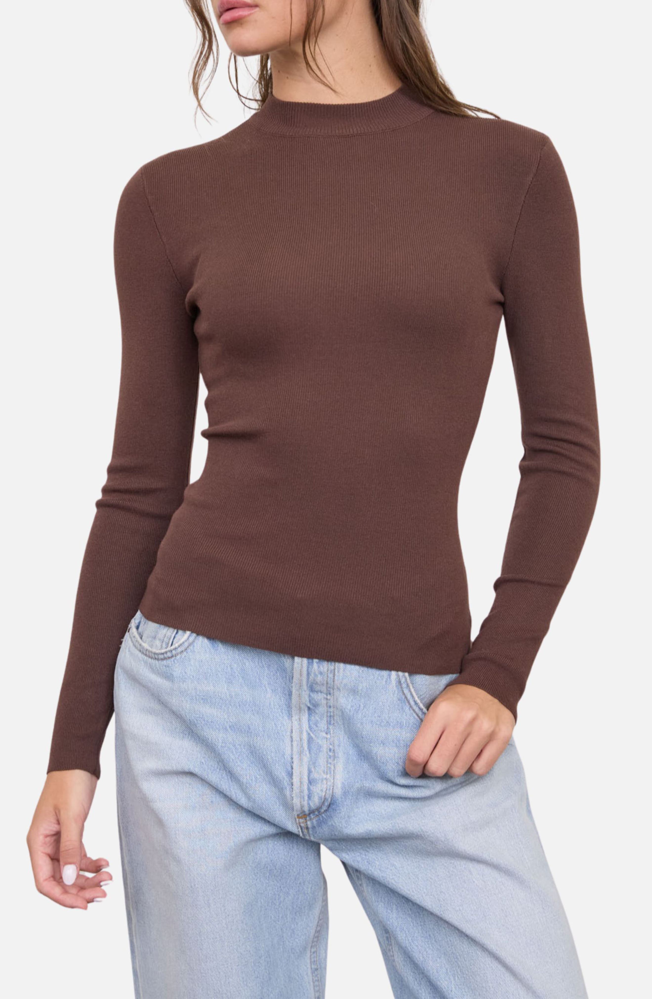 Mock Neck Long Sleeve Sweater Knit Top