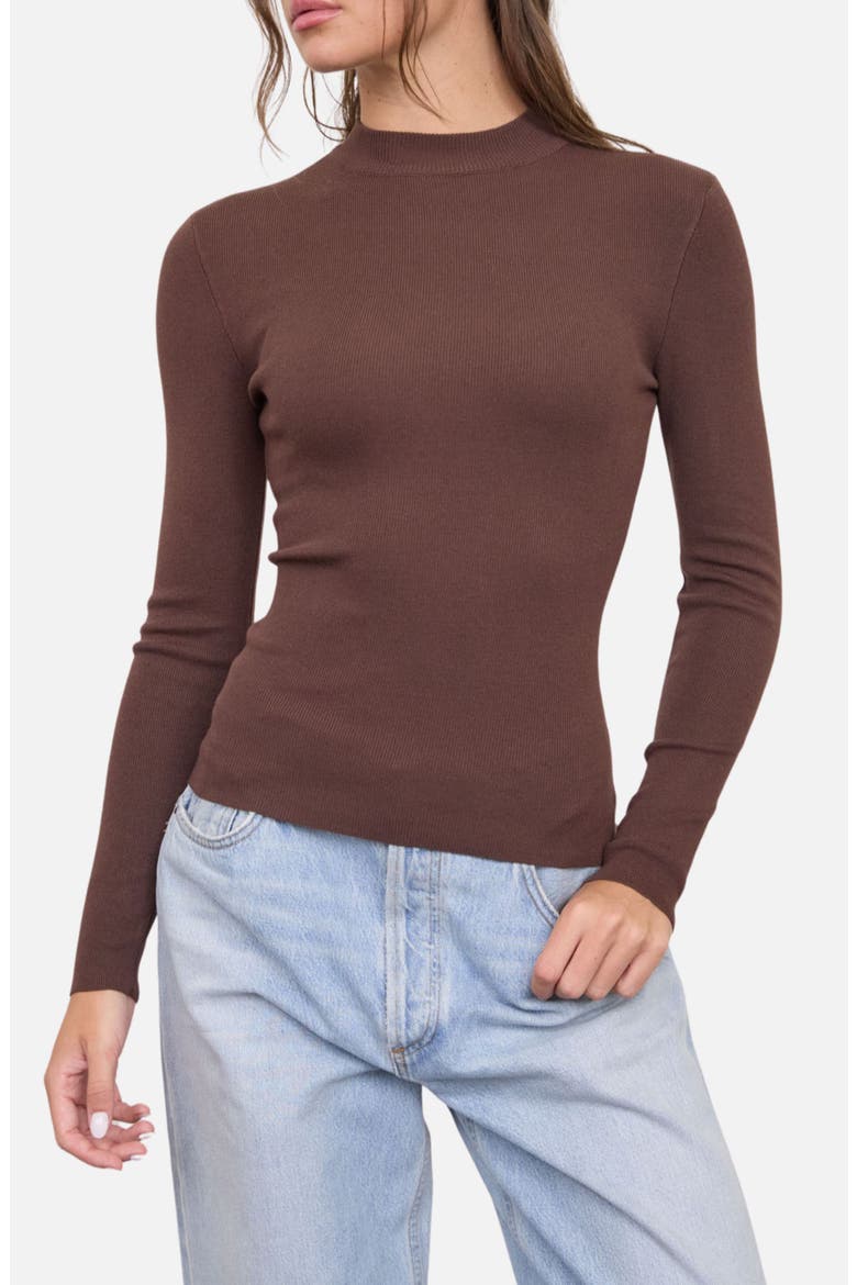 Mock Neck Long Sleeve Sweater Knit Top, Main, color, DARK BROWN