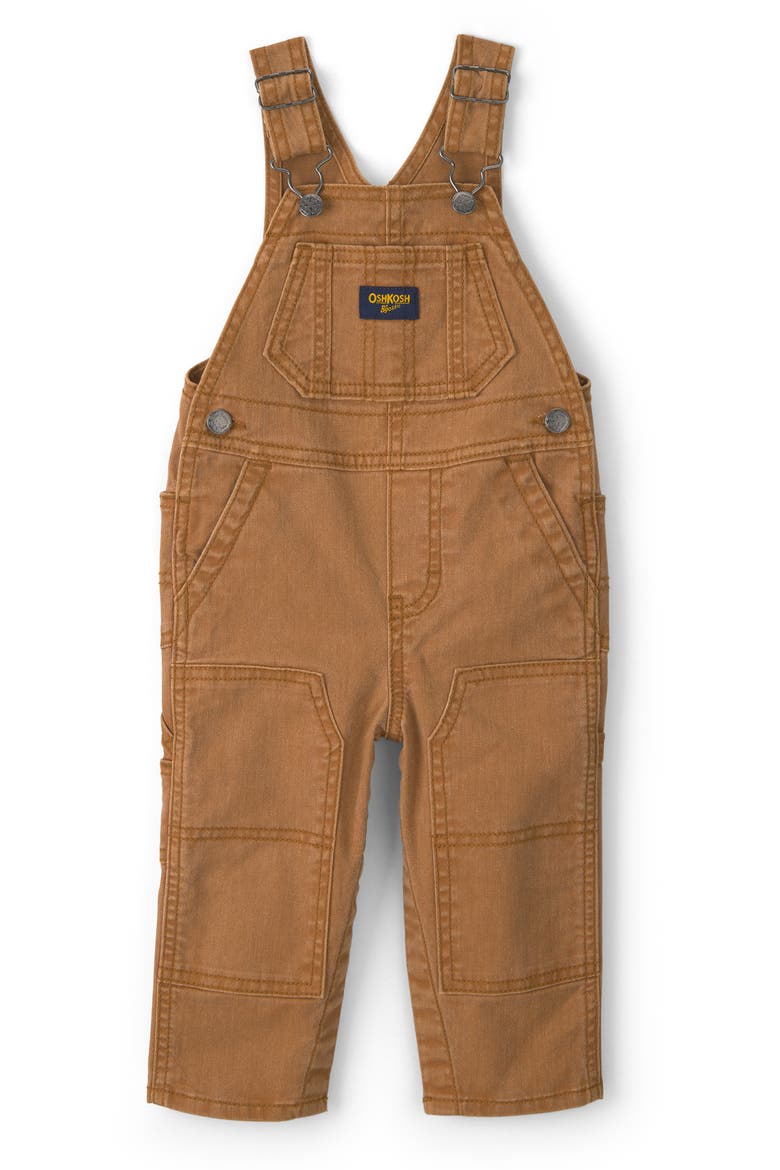 Print Denim Overalls, Main, color, GOLD WOVEN OVERALL