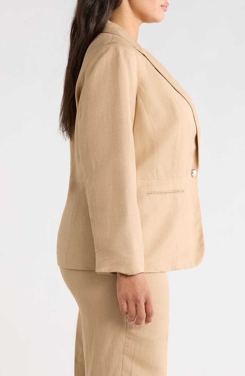 KASPER One-Button Linen Blend Peplum Blazer, Alternate, color, Toasted Wheat