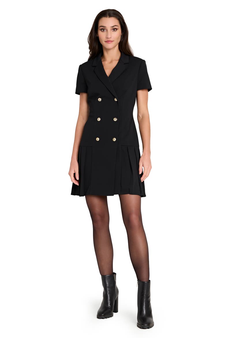 Double Breasted Pleated Hem Dress, Alternate, color, BLACK