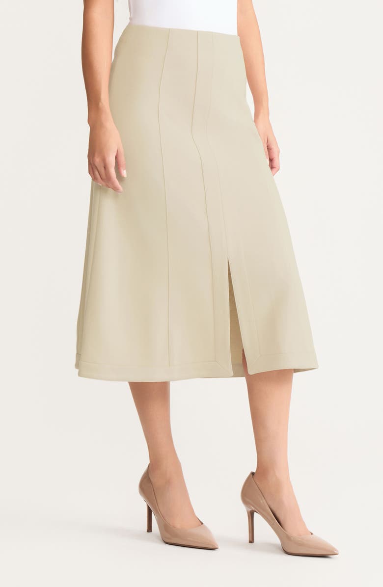 Misook A-Line LuxeStretch Ponte Midi Skirt, Alternate, color, Biscotti