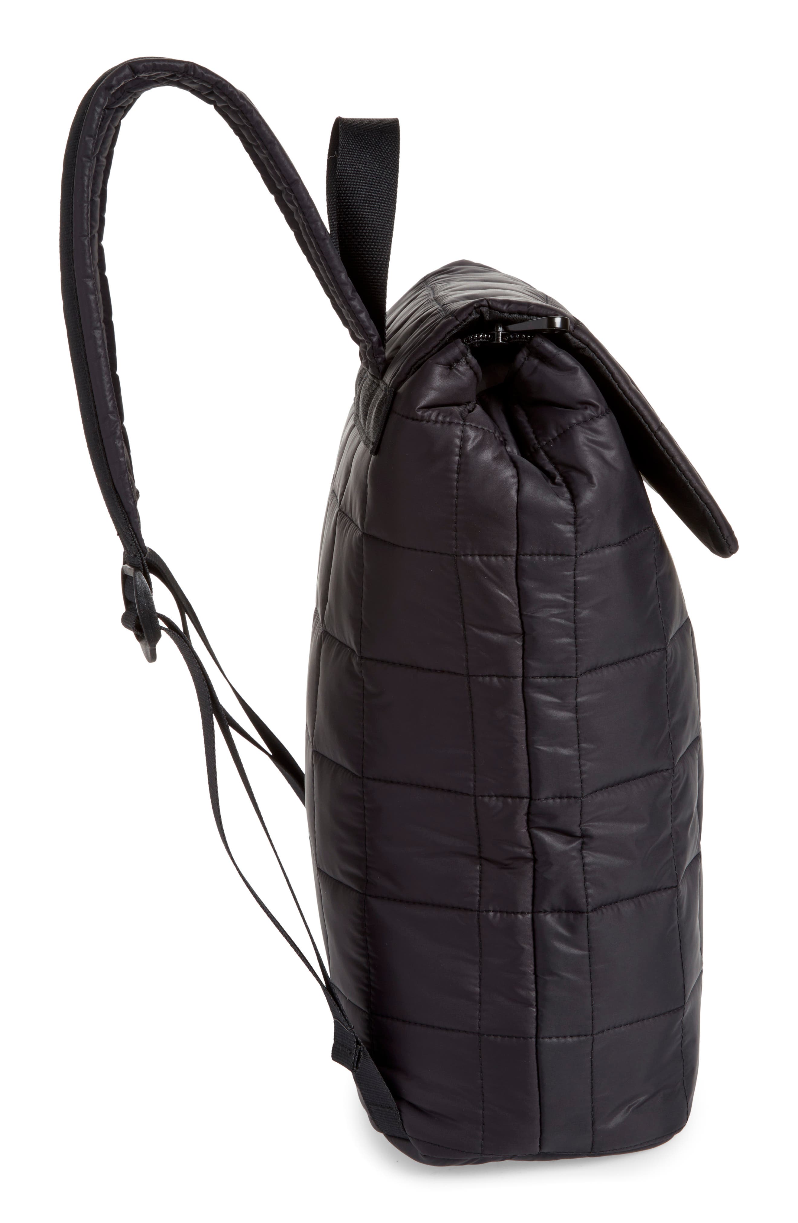 Adaya Puffy Quilted Backpack, Alternate, color, BLACK