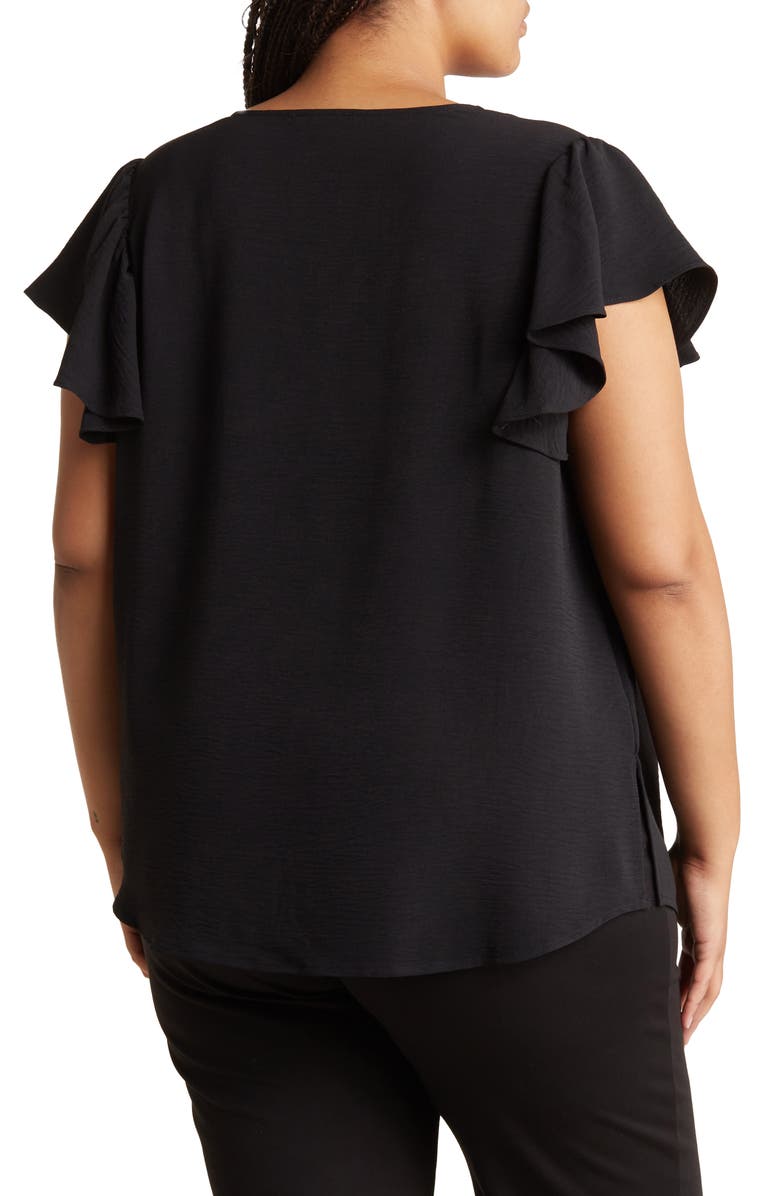 Adrianna Papell Flutter Sleeve V-Neck Blouse, Alternate, color, Black