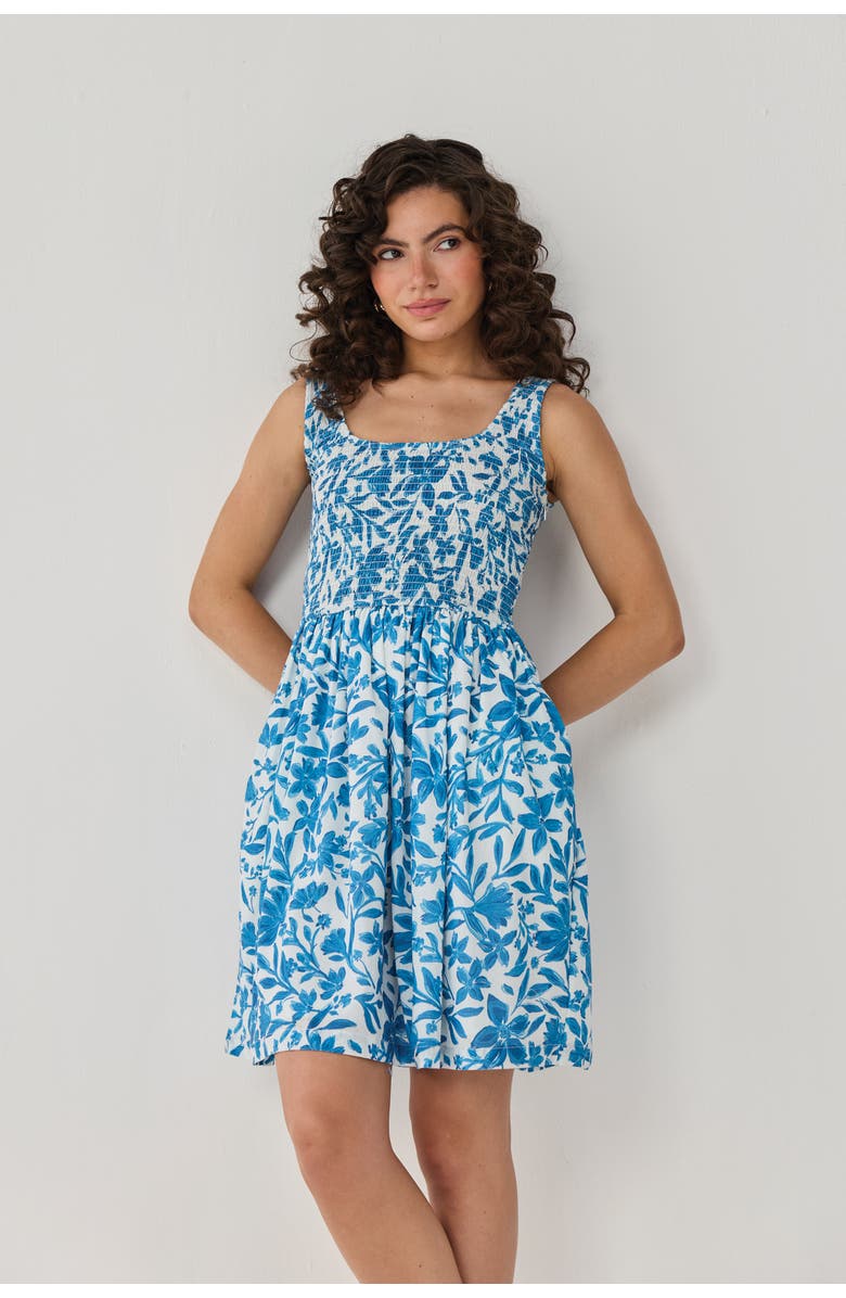 Reistor Smocked Short Dress, Alternate, color, Blue Porcelain