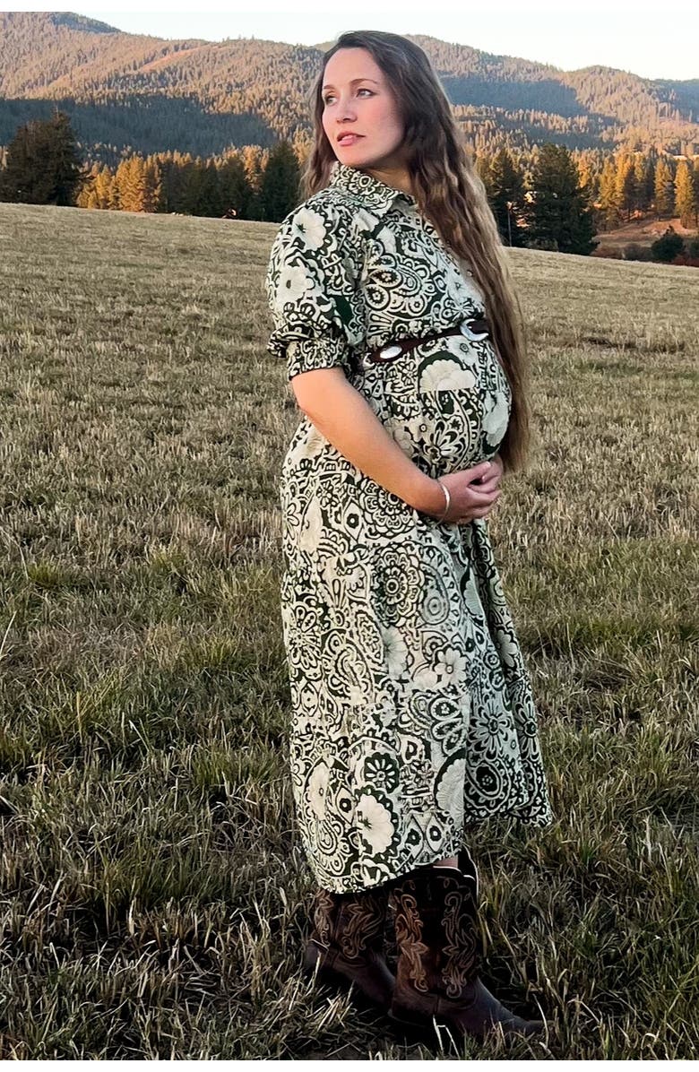 PinkBlush Floral Collared Tiered Midi Dress, Alternate, color, Olive Green