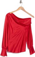 Renee C Asymmetrical Drop Shoulder Satin Top