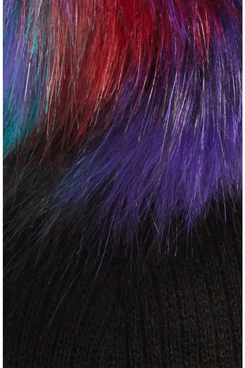 Faux Fur Pompom Beanie, Alternate, color, BLACK MULTI
