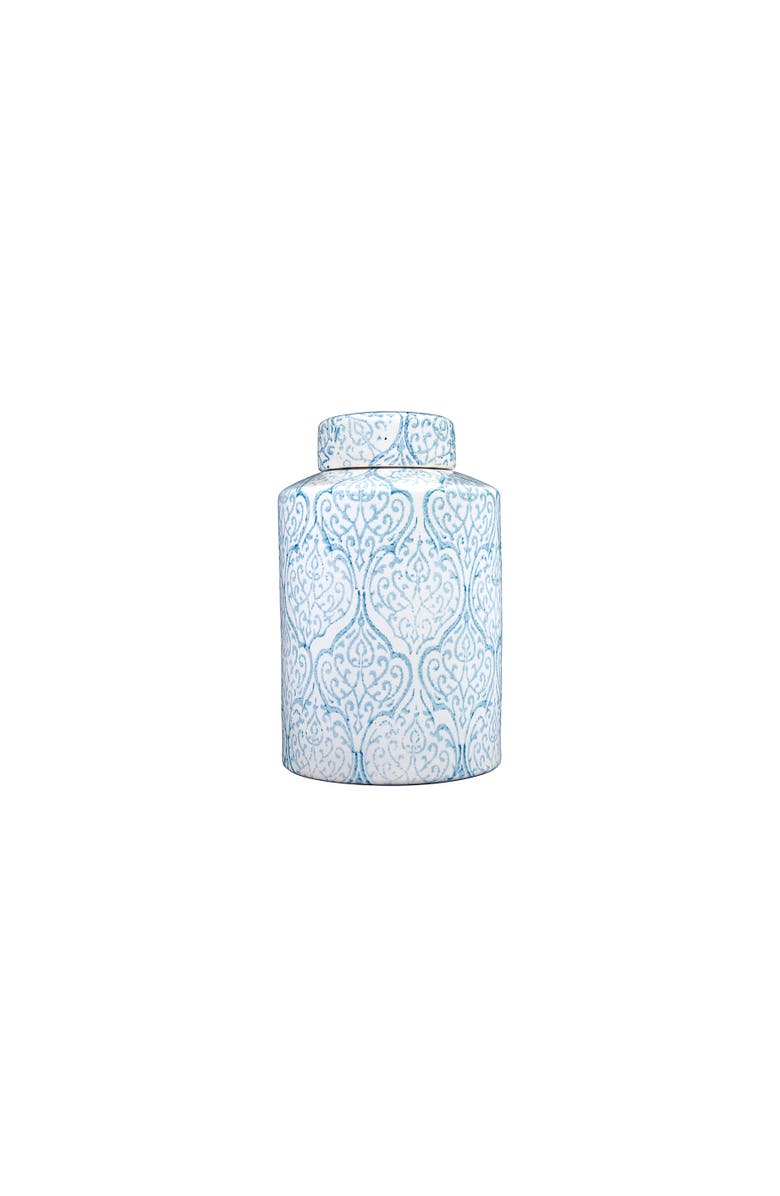 Storied Home Decorative Tall Ceramic Ginger Jar with Lid, Blue and White, Main, color, Blue