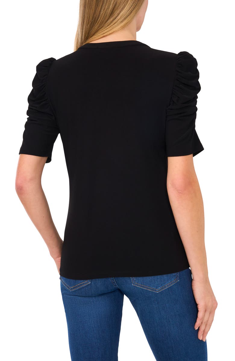 CeCe Ruched Sleeve Crepe Knit Henley, Alternate, color, 